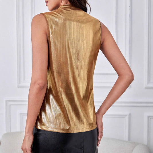 European And American Style Metallic Shirt V-neck Women