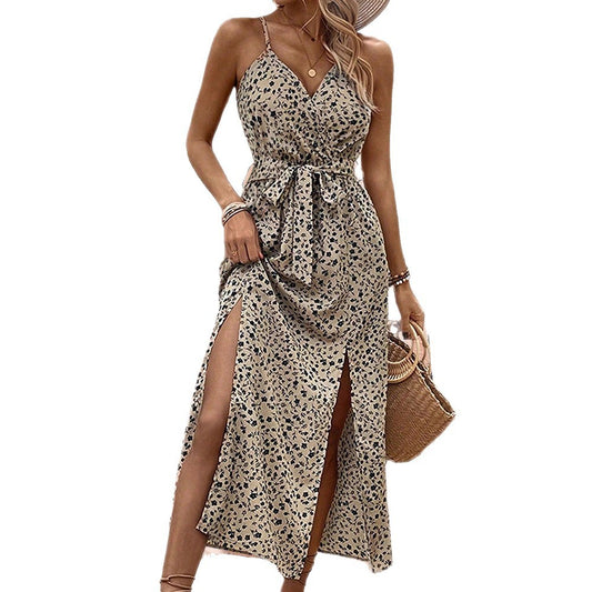 Women's Summer Dress Printed Sling Casual Vacation Style Long Dress