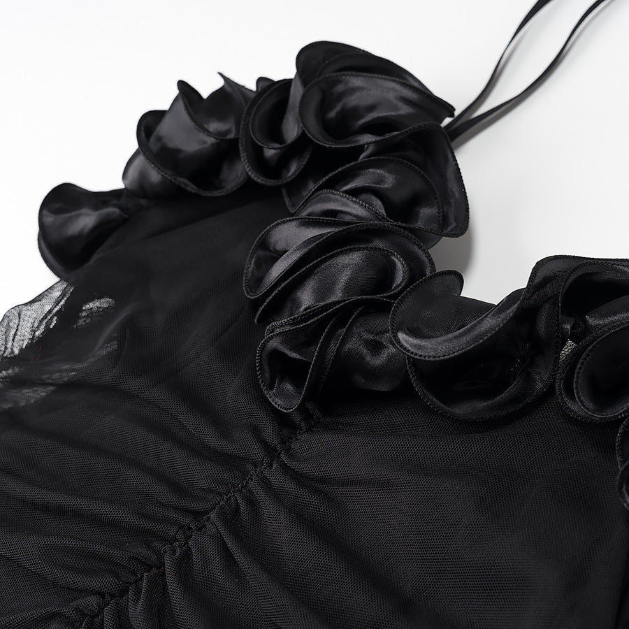 Summer Tube Top Pleated Black High Waist Stretch Dress