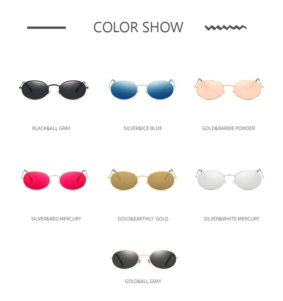 Fashion Women Sunglasses Famous Oval Sun Glasses Luxury Brand Metal Round Frames Black Small Eyewear
