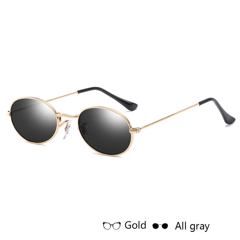 Fashion Women Sunglasses Famous Oval Sun Glasses Luxury Brand Metal Round Frames Black Small Eyewear