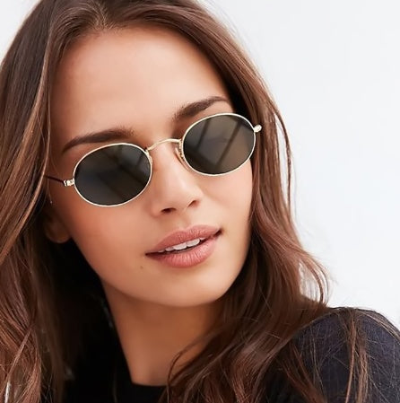 Fashion Women Sunglasses Famous Oval Sun Glasses Luxury Brand Metal Round Frames Black Small Eyewear