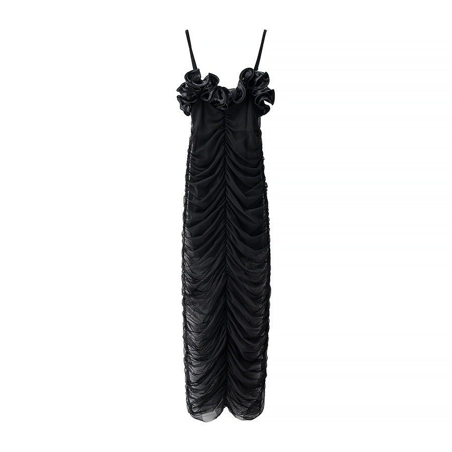 Summer Tube Top Pleated Black High Waist Stretch Dress