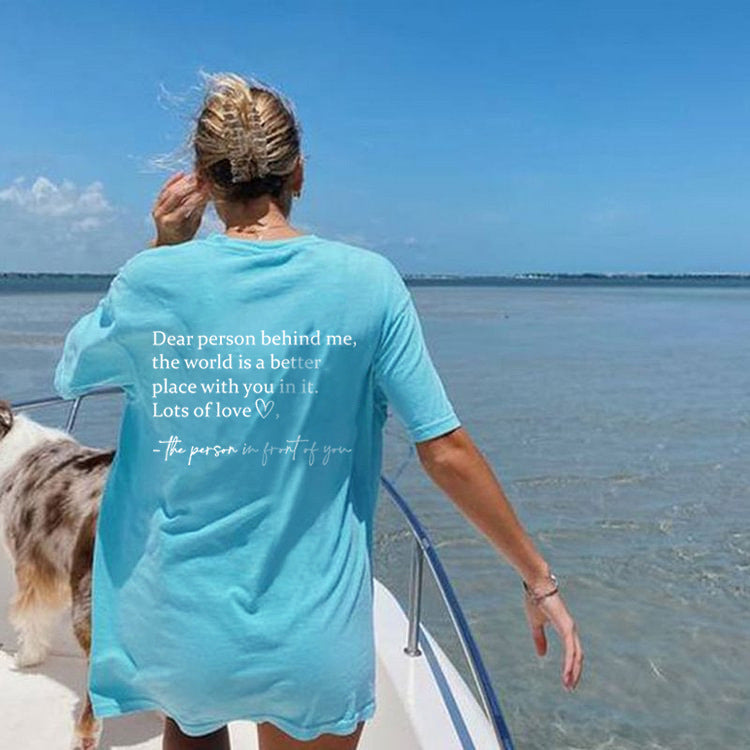 Round Neck Slogan Printed Short Sleeved T-shirt
