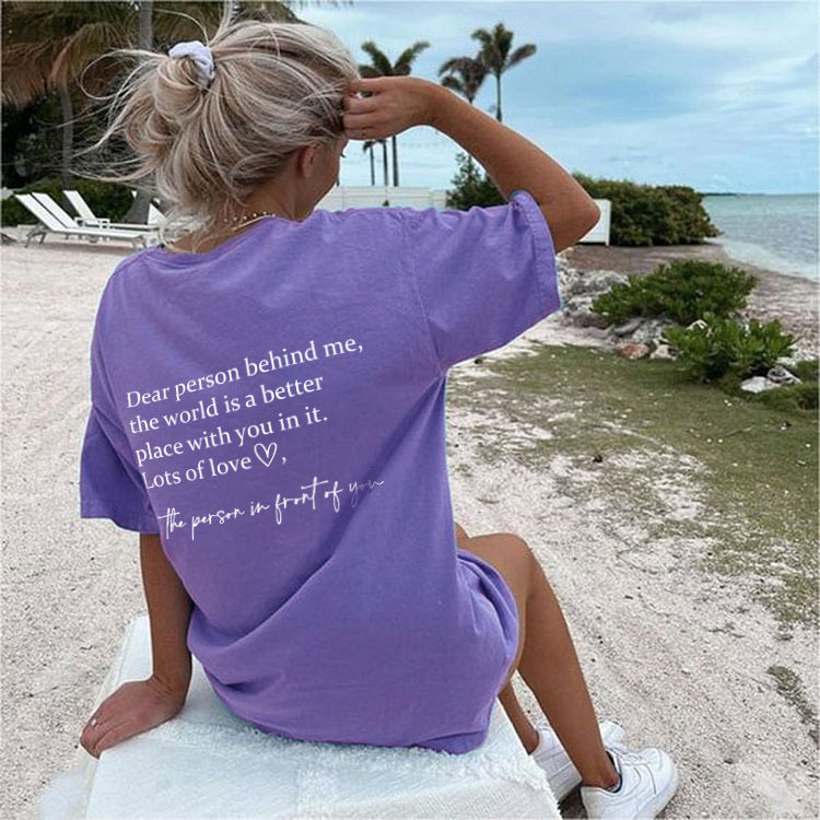 Round Neck Slogan Printed Short Sleeved T-shirt