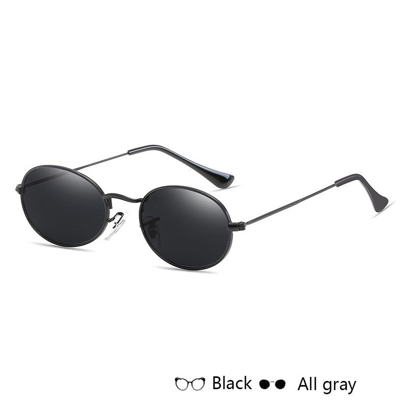Fashion Women Sunglasses Famous Oval Sun Glasses Luxury Brand Metal Round Frames Black Small Eyewear