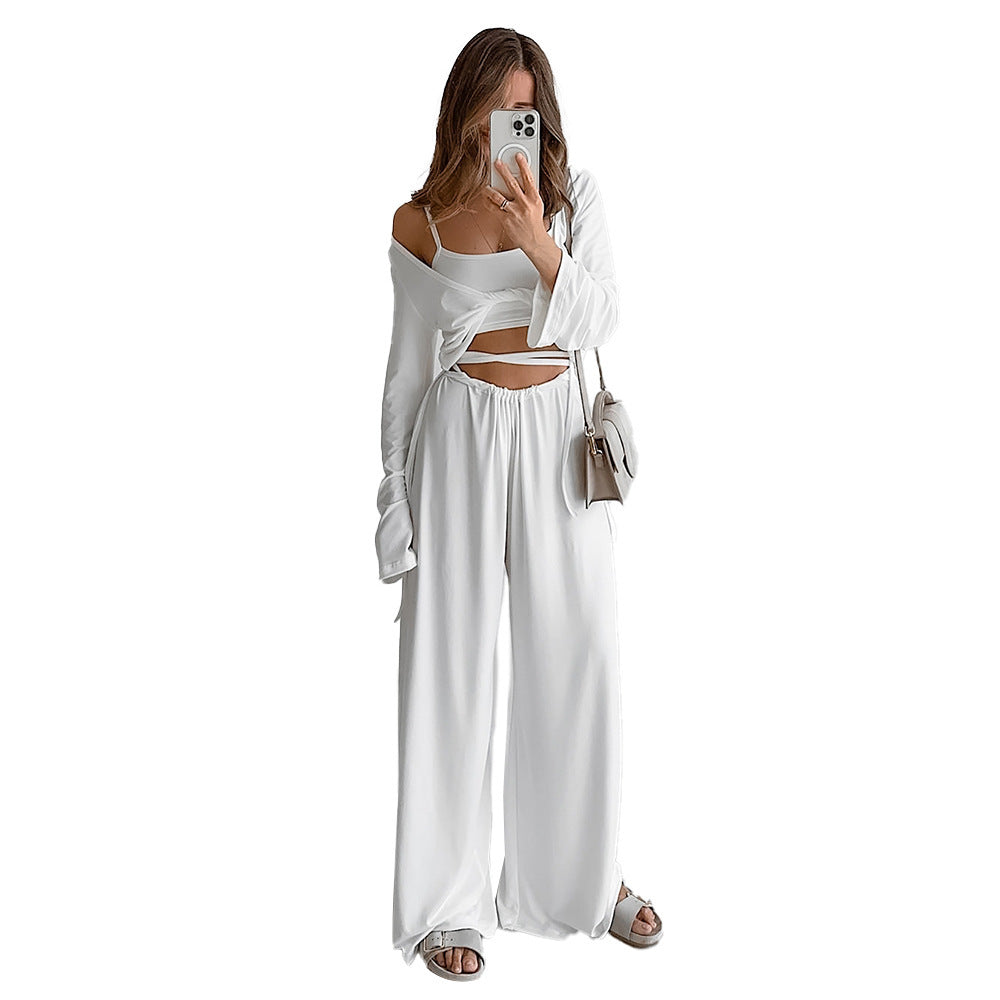 Women's Solid Color European And American Loose Pajamas Suit