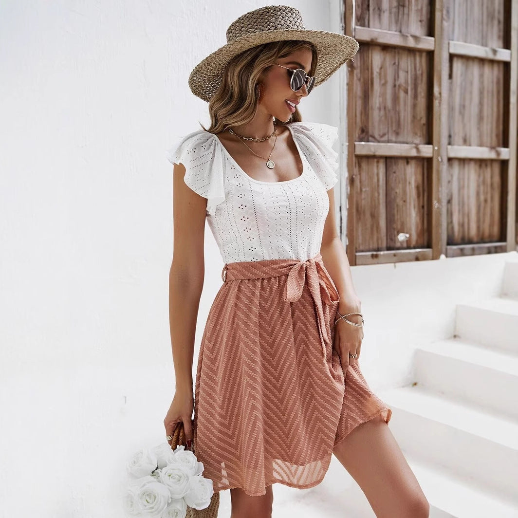 Women's Summer New Lotus Leaf Sleeve Stitching Casual Holiday Dress