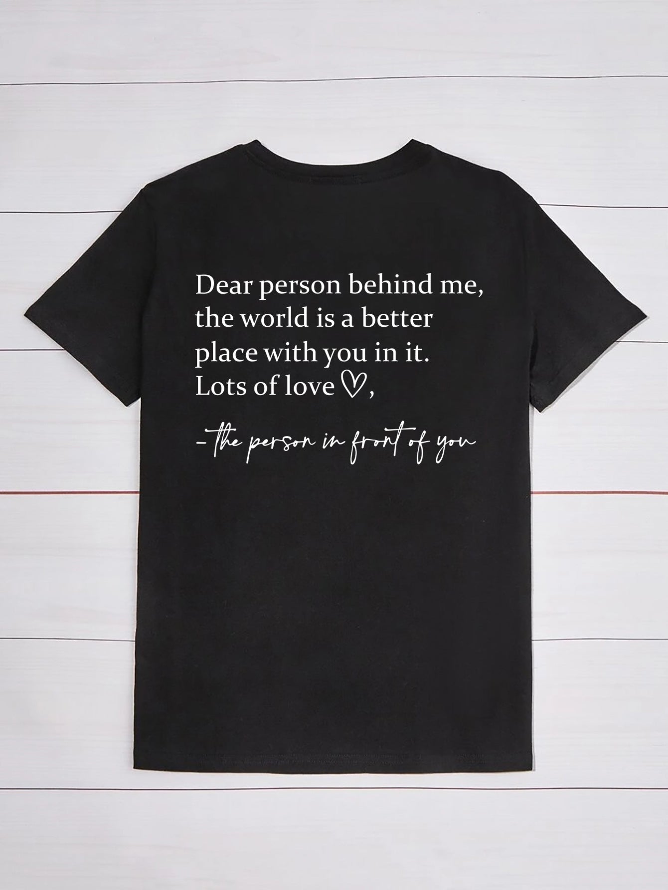 Round Neck Slogan Printed Short Sleeved T-shirt
