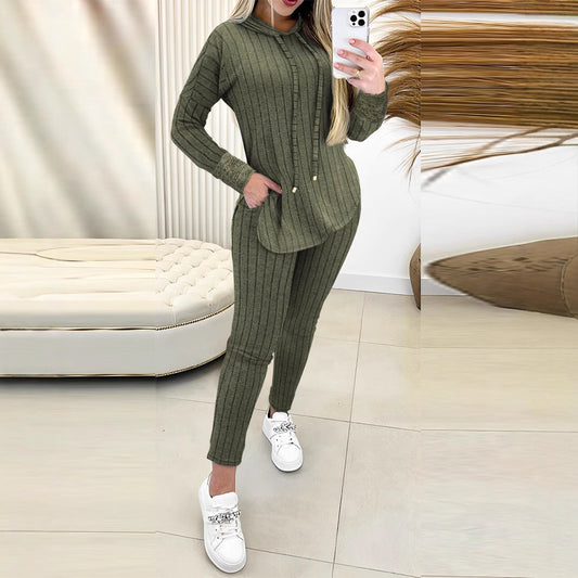 Comfort And Casual Top Long Coat Casual Suit 2-piece Set