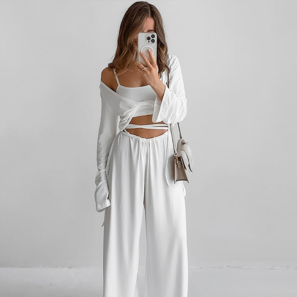 Women's Solid Color European And American Loose Pajamas Suit