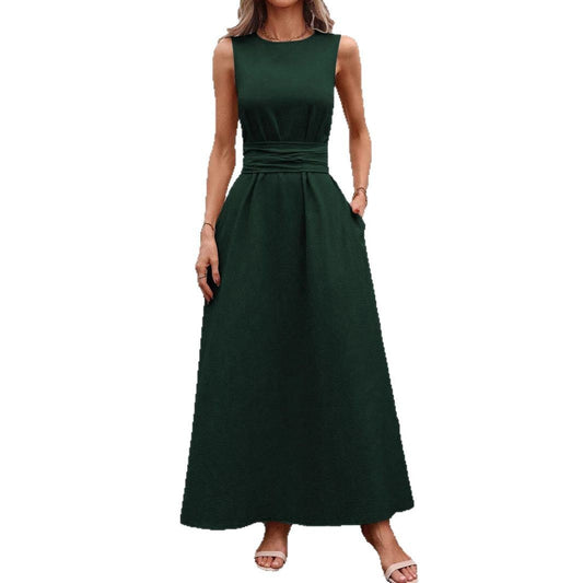 Women's Solid Color Round Neck Sleeveless Loose Casual Dress