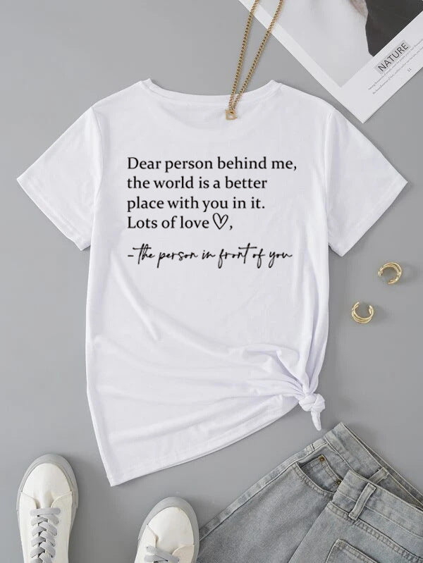 Round Neck Slogan Printed Short Sleeved T-shirt