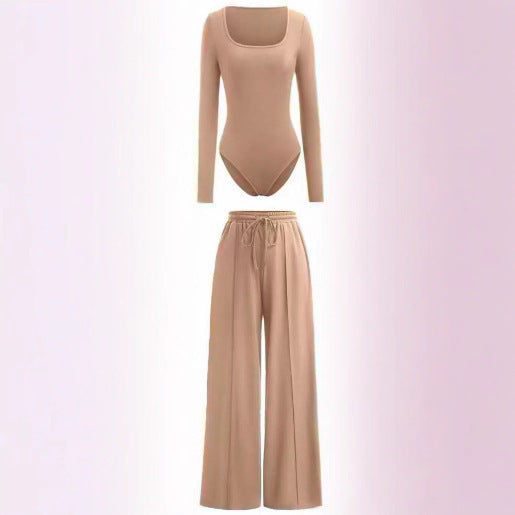 Sexy Slim Rib New Tight Square Collar Jumpsuit Trousers Suit Women