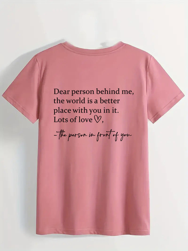 Round Neck Slogan Printed Short Sleeved T-shirt