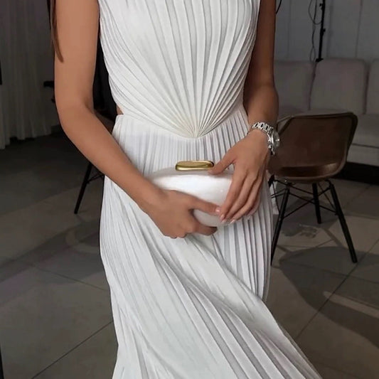 Summer Sexy Elegant Women's Solid Color Folding Swing Party Pleated Temperament Pure Color Jumpsuit