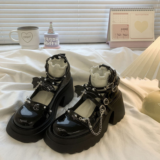 Fashion Bat Cosplay Metal Chain Buckle Lolita Shoes