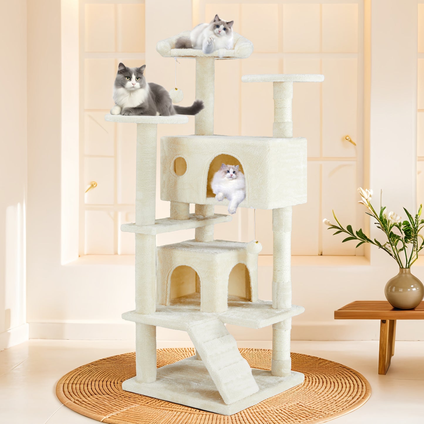 Multi-functional Cat Tree House Cat Climbing Frame, Lounge And Recreation Area Detachable Toy, 54in Dark Blue