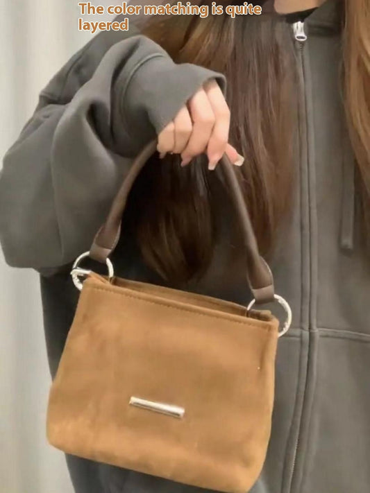 High-grade Women's Portable Frosted Suede Commuter Messenger Bag