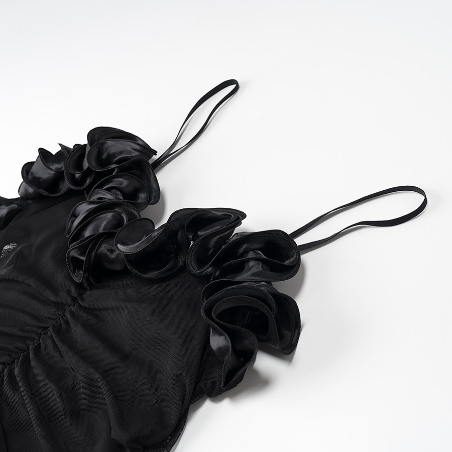 Summer Tube Top Pleated Black High Waist Stretch Dress