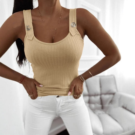 Metal Button Design Vest Top