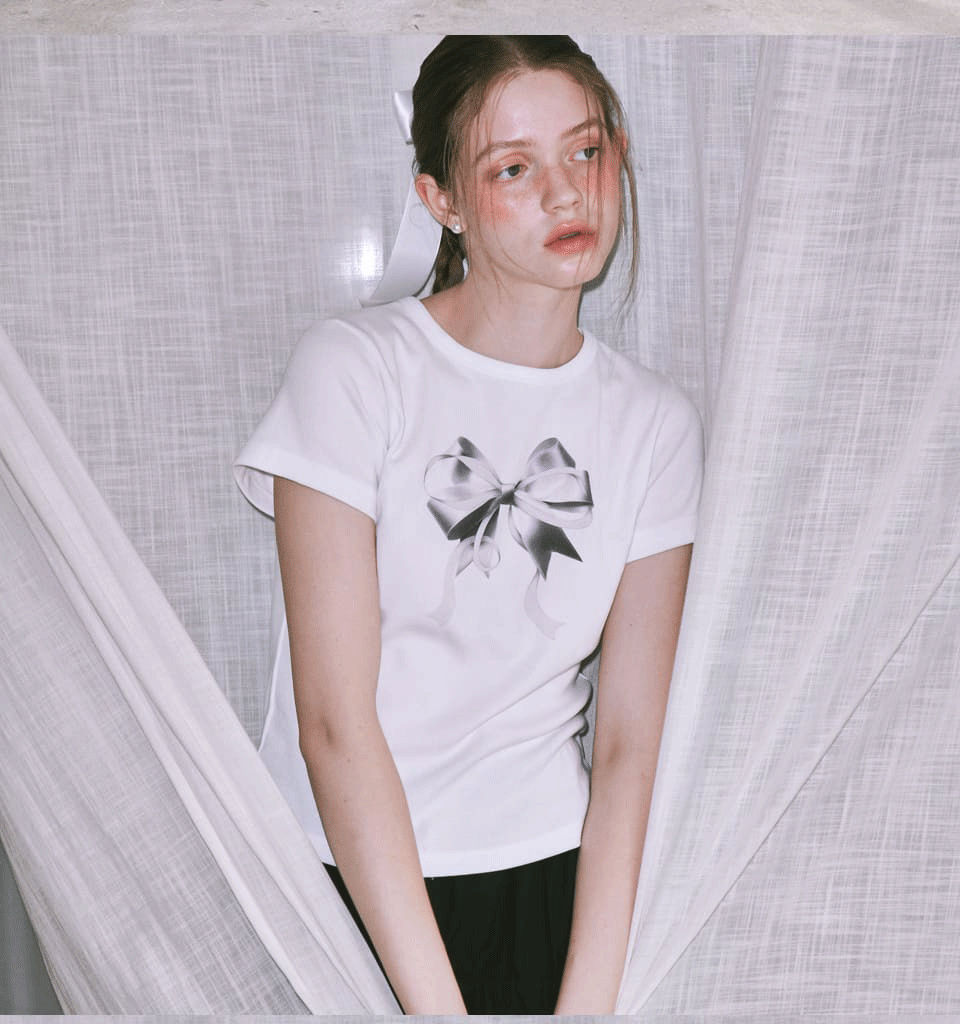 Special-interest Design 23 Summer Hot Girl Bow Round Neck Short Sleeve T-shirt Girl
