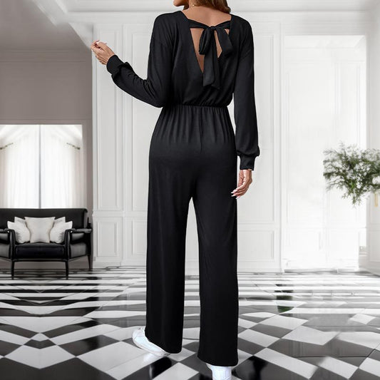 Casual Long Sleeve Solid Color Autumn Jumpsuit Women
