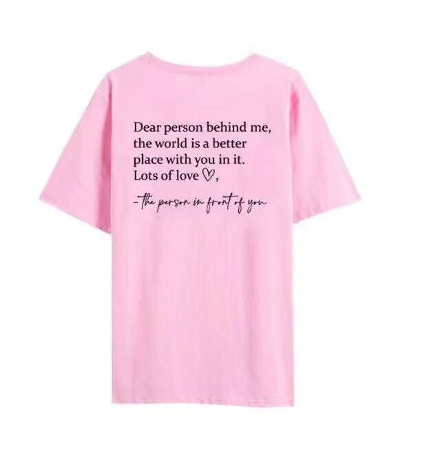 Round Neck Slogan Printed Short Sleeved T-shirt