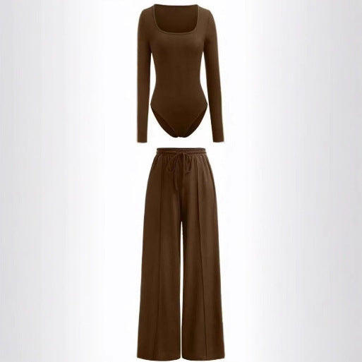 Sexy Slim Rib New Tight Square Collar Jumpsuit Trousers Suit Women