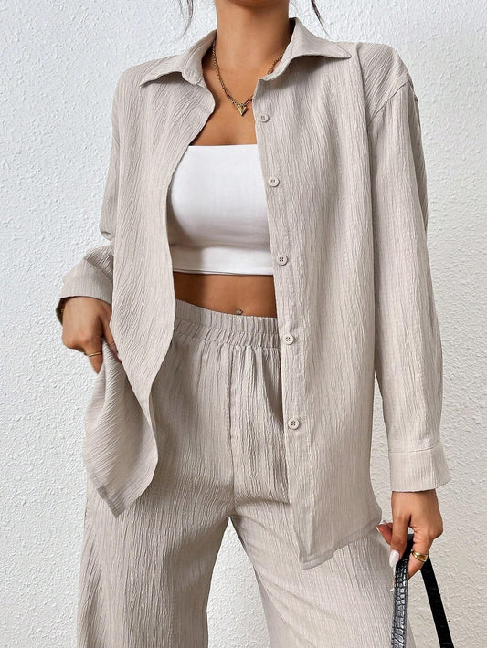 Solid Color Long Sleeved Shirt And Pants Set