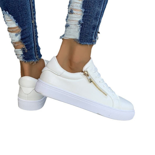 Women's Versatile Leather Side Zipper Casual Sports Shoes