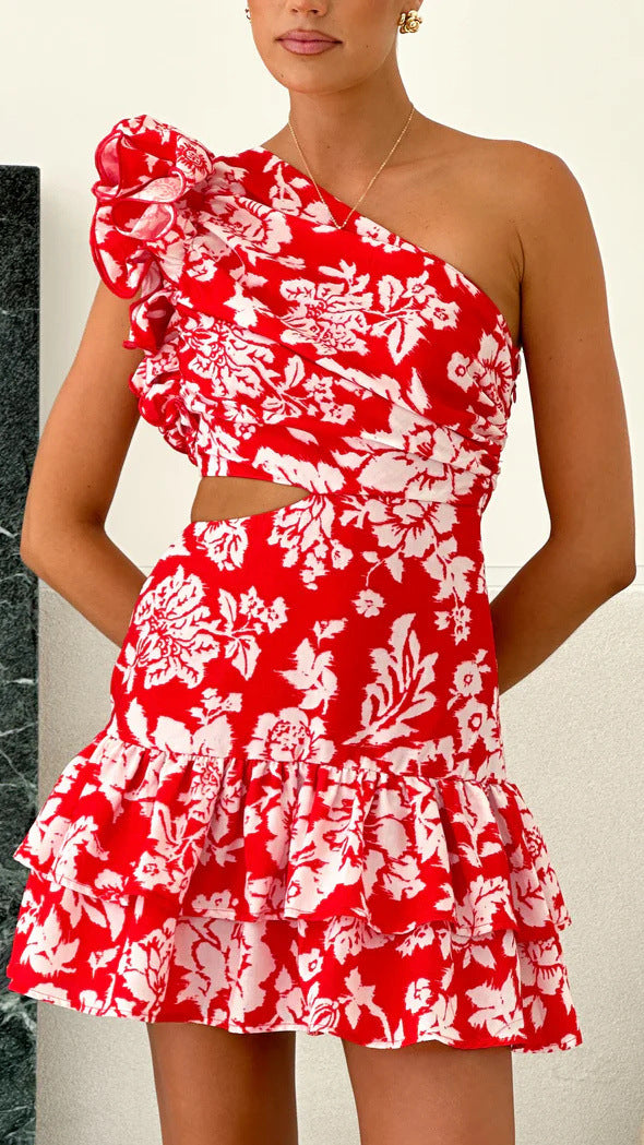 Off-the-shoulder Ruffled Casual Short Dress