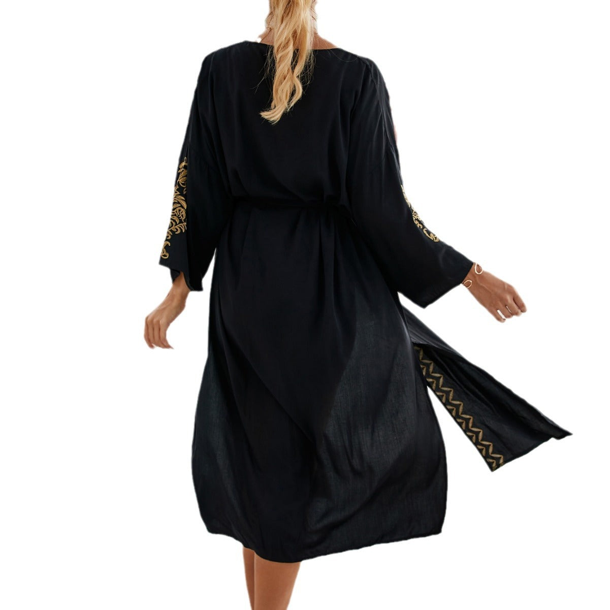 Beach Cover-up Rayon Embroidered Holiday Women's Cardigan Sun Protection Shirt Bikini Cover