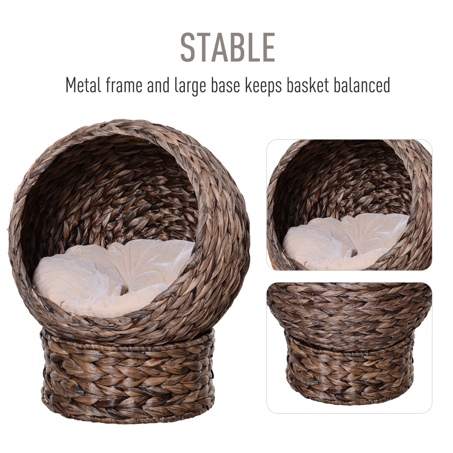 Handmade Wicker Elevated Cat Bed With Cushion Dark Brown For Kittens