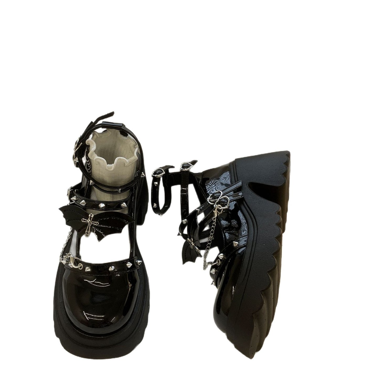 Fashion Bat Cosplay Metal Chain Buckle Lolita Shoes