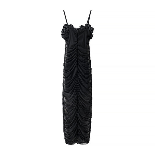 Summer Tube Top Pleated Black High Waist Stretch Dress