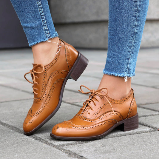 Retro British Contrasting Color Brogue High-cut Lace-up Shoes