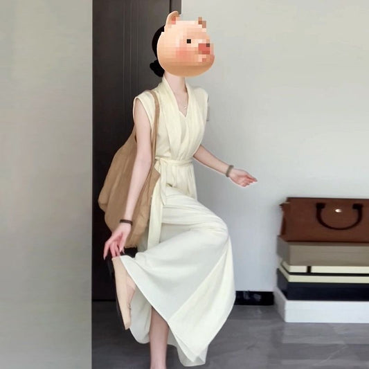 Linen French Style Summer Elegance Sleeveless Dress