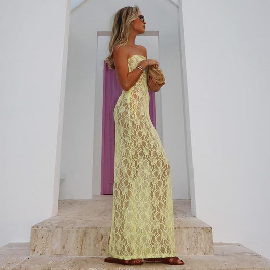 Sexy Lace See-through Tube Top Dress