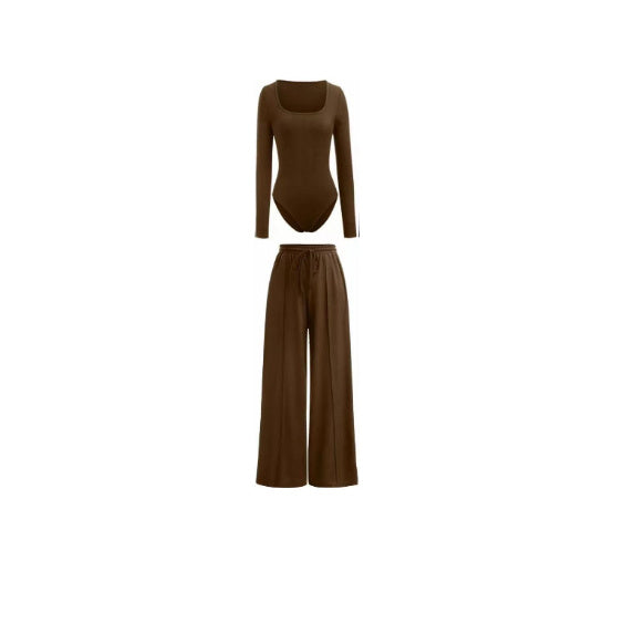 Sexy Slim Rib New Tight Square Collar Jumpsuit Trousers Suit Women