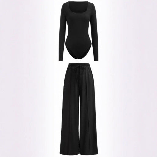 Sexy Slim Rib New Tight Square Collar Jumpsuit Trousers Suit Women