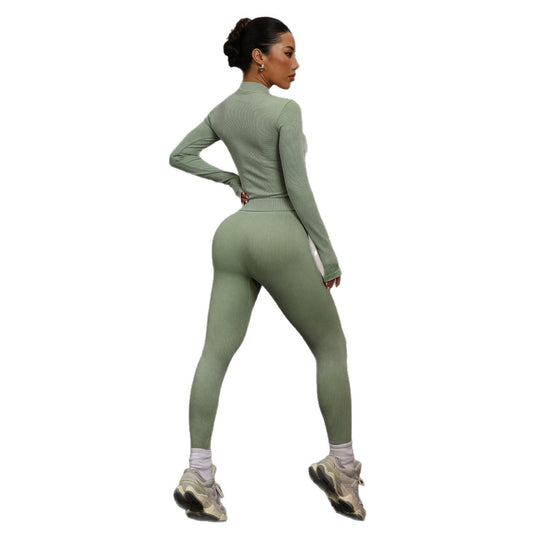 Fitness Scrub Sports Yoga Suit Trousers Workout Long Sleeve Coat