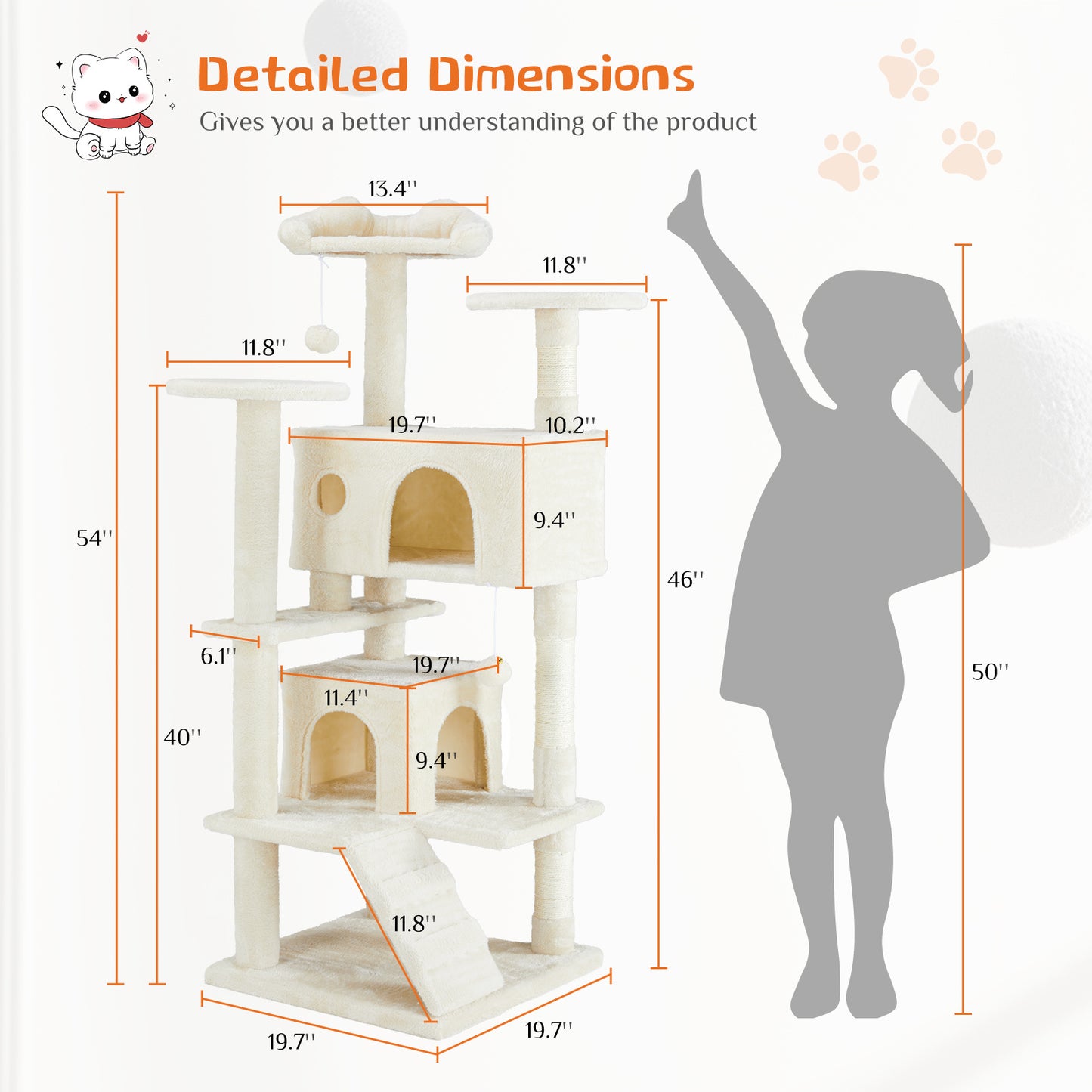 Multi-functional Cat Tree House Cat Climbing Frame, Lounge And Recreation Area Detachable Toy, 54in Dark Blue