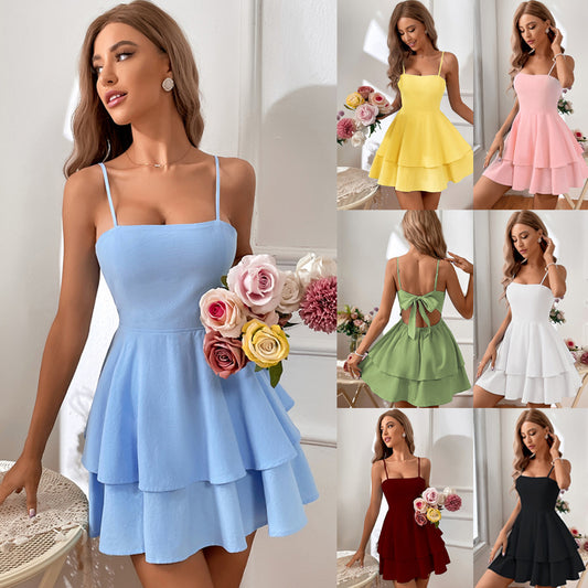 Spring And Summer Hot Item Backless Bow Tie Tied Short Sexy Suspender Dress
