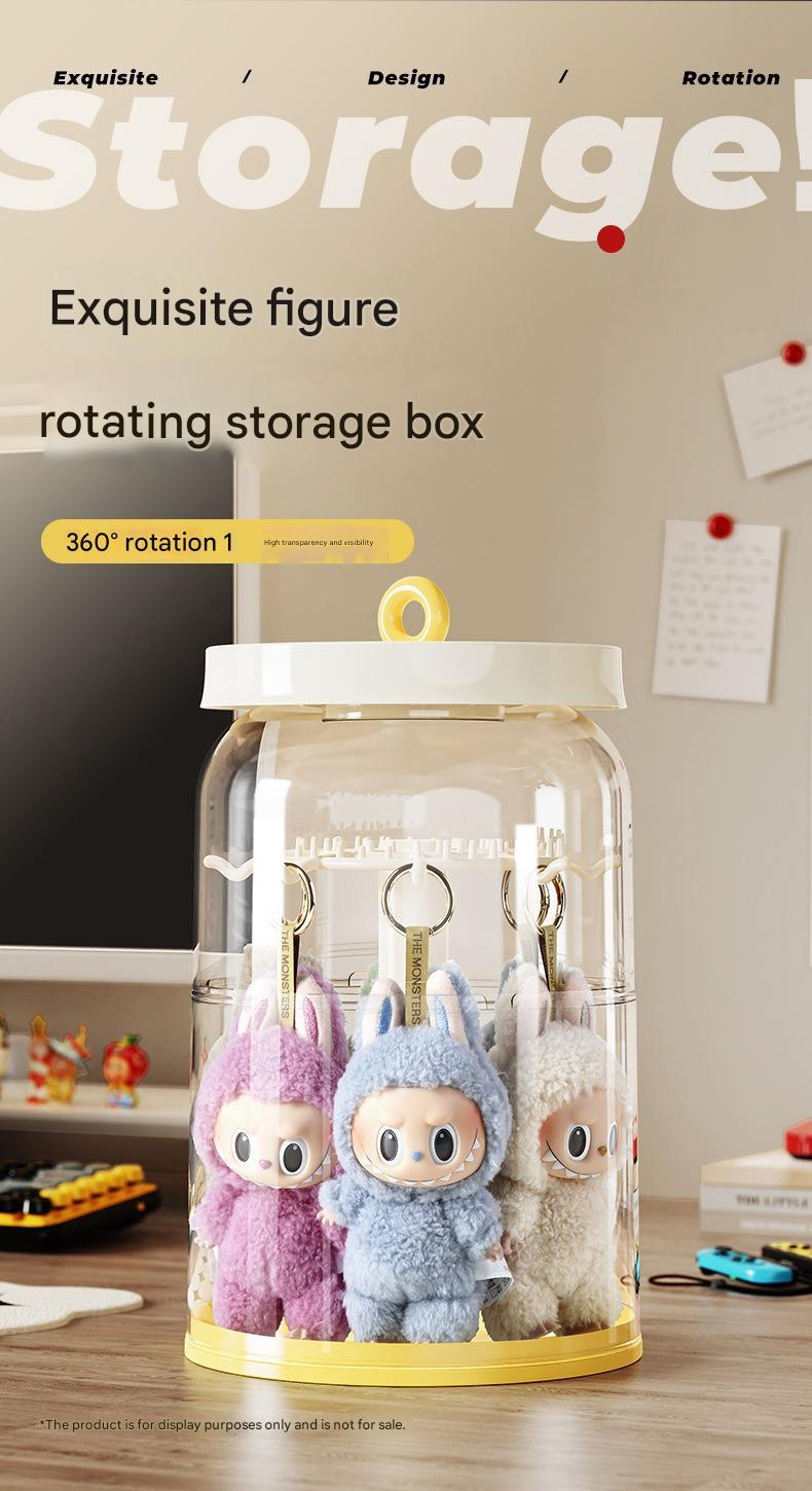 Rotating Handheld Blind Box Display Rack Transparent Labubu Plush Doll Storage Case Dust Cover