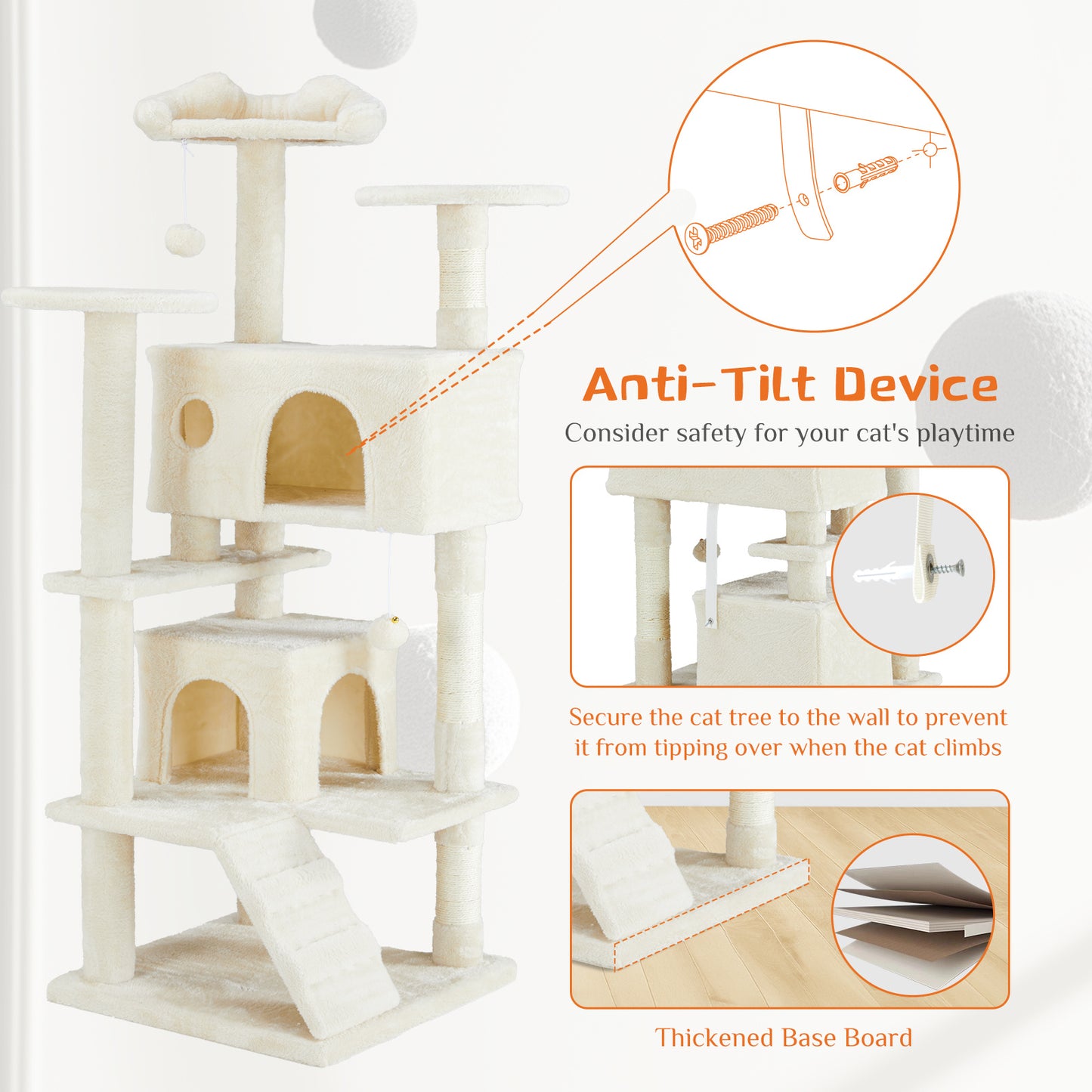 Multi-functional Cat Tree House Cat Climbing Frame, Lounge And Recreation Area Detachable Toy, 54in Dark Blue