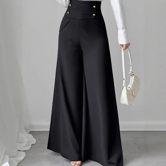 Minimalist Elegant High Waist Belly Contracting Black Wide Leg Pants