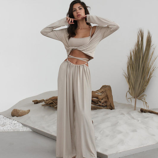 Women's Solid Color European And American Loose Pajamas Suit