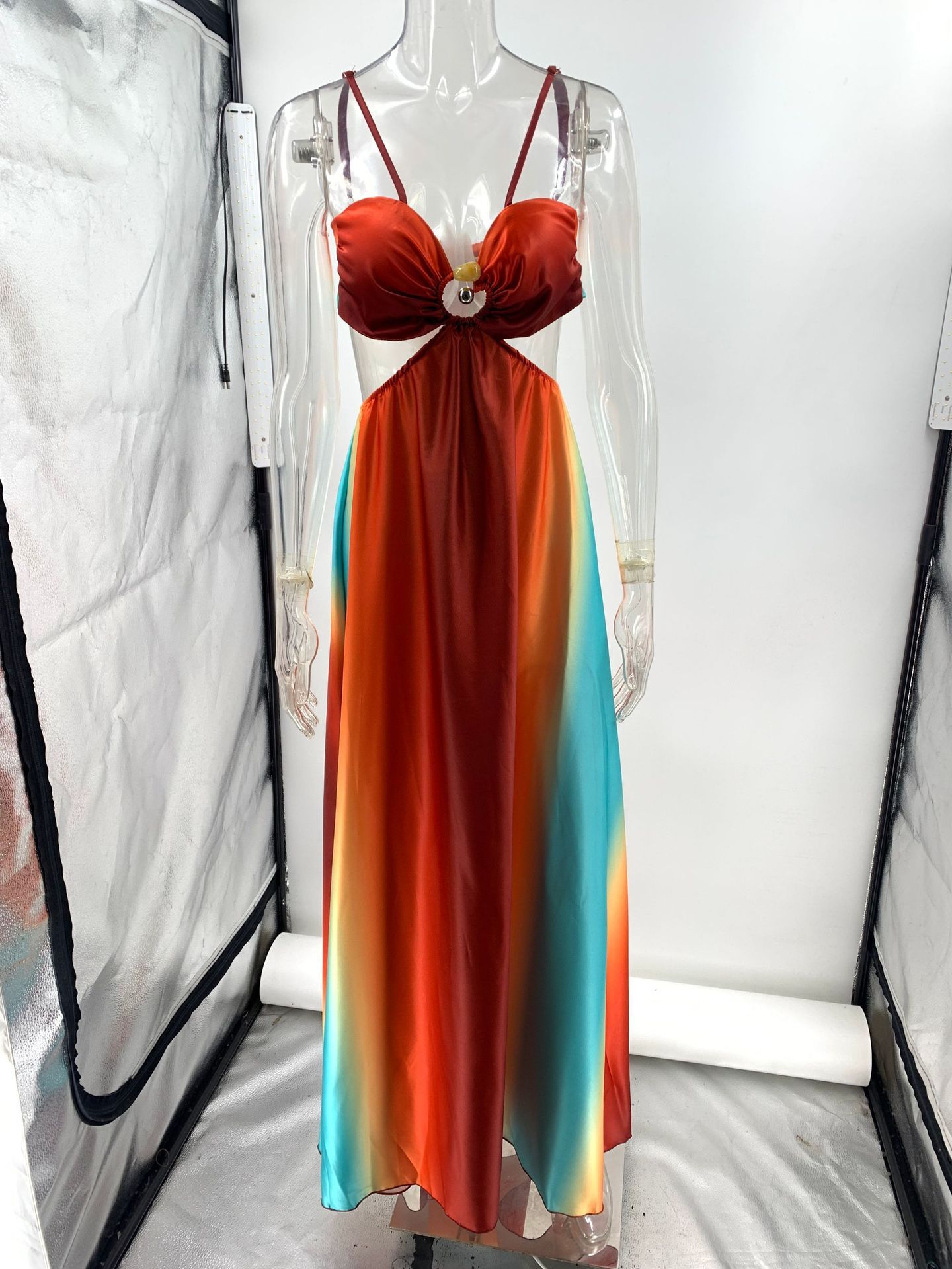 Sexy Gradient Color Halter Maxi Dress - Tropical Beach Boho Chic Long Dress For Women, Flowy Summer Sundress With Slit