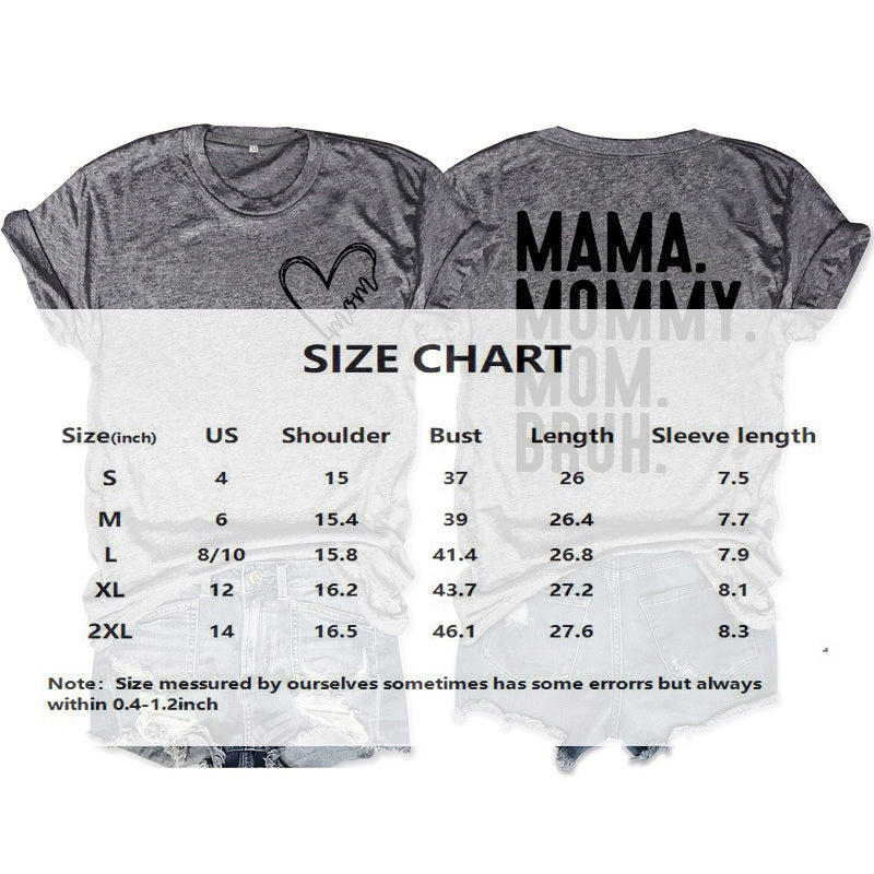 Women's Heart & Letter Print Crew Neck T-Shirt, Casual Short Sleeve Top For Spring & Summer